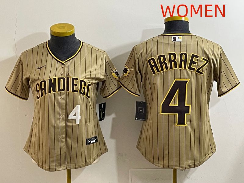 Women San Diego Padres #4 Arraez Brown Stripe Game 2025 Nike MLB Jersey style 7